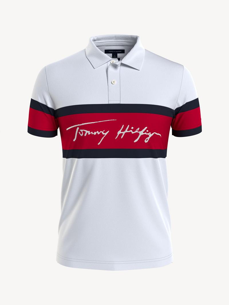 Férfi Tommy Hilfiger Slim fit signature colorblock Polos Fehér Színes | HU 1094AHK